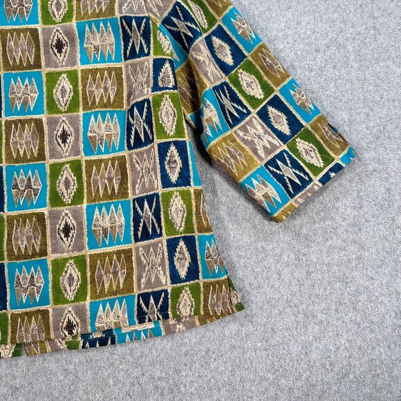 Jordan Vintage 3/4 Sleeve Blouse Womens Large Button Back Square Neck Green/Blue - Picture 2 of 8